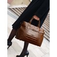 thumbnail image 5 of Genuine Cowhide Women Tote Bag, Glossy Crocodile Embossed Top-Handle Crossbody Purse for Work, 5 of 9