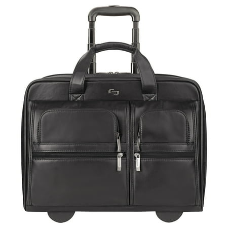 Solo Classic Leather Rolling Case, 15.6", 16 7/10" x 7" x 13", Black