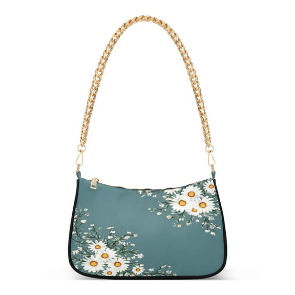 Ryvnso Daisy Floral Art Pattern Womens Chain Shoulder Bag Tote Handbags Clutch Hobo Purse with Zipper for Travel