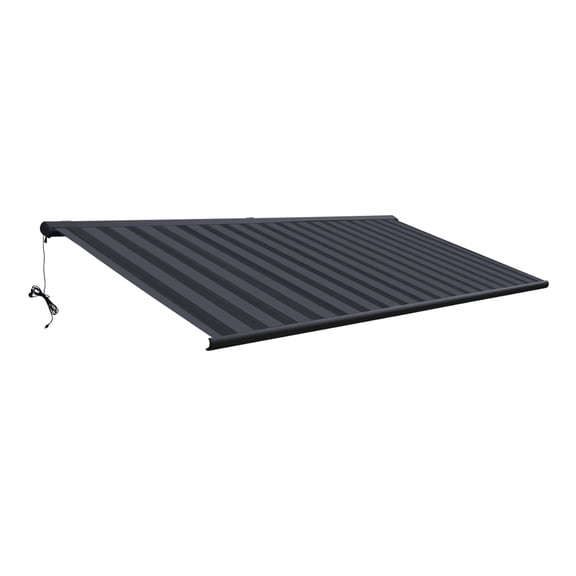 10 x 8 ft Italian Series Full Cassette Motorized Patio Awning with App Remote – Nero & Grigio (Black and Gray Stripe)