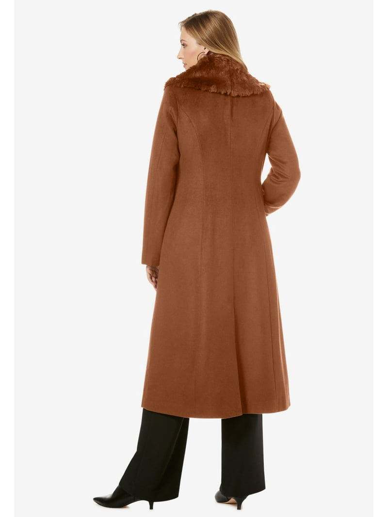 Jessica London Women's Plus Size Long Wool-Blend Coat With Faux