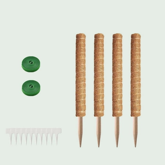 4 Pack 17inch Monstera Plant Support Stackable Moss Poles for Plants, with 2 tapes and 10 tags in packages Coir Totem Pole Tall Moss Pole for Climbing Plants, Sphagnum, Indoor Potted Plants