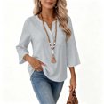thumbnail image 6 of Hurxie 3/4 Length Sleeve Womens Tops Cotton Linen Shirts V Neck Loose Fit Casual Blouses Early Fall Fashion Clothes Gray,L, 6 of 7