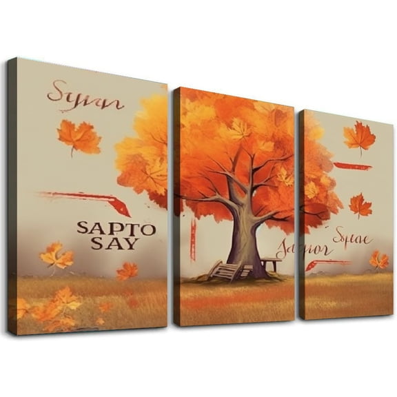 PRATYUS Thanksgiving Autumn Tree Wall Art Canvas Print - 3 Piece Set 12x16x3pcs