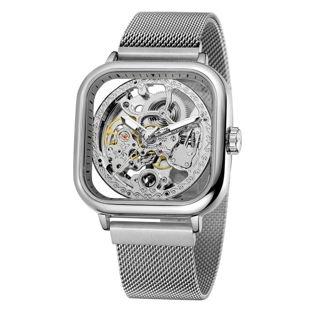FORSINING FORSINING Men's Skeleton Automatic Mechanical Watch with Stainless Steel Band and Silver Dial