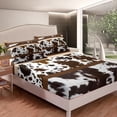 thumbnail image 4 of Western Bed Sheets Set Queen,Brown Cowhide Sheets Cow Print Sheet Set,Wild Animal Skin Patchwork Top Sheet Bull Cattle Wildlife Hair Western Home Decor, 4 of 6