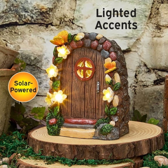 Miniature Solar Fairy Garden Door with Butterfly Accents