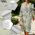 thumbnail image 5 of DISNIMO Women's Spring Dress Leaf Print 3/4 Sleeve Maxi Dresses Loose V Neck Midi Long Dress Casual Fashion Linen-Like Shift Dresses, 3XL, 5 of 6