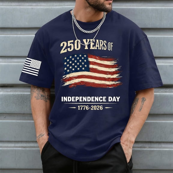 Glisme Mens T Shirts O Neck Short Sleeve T Shirt Patriotic Tee Trend 4Th Of July Wear Navy 4Xl