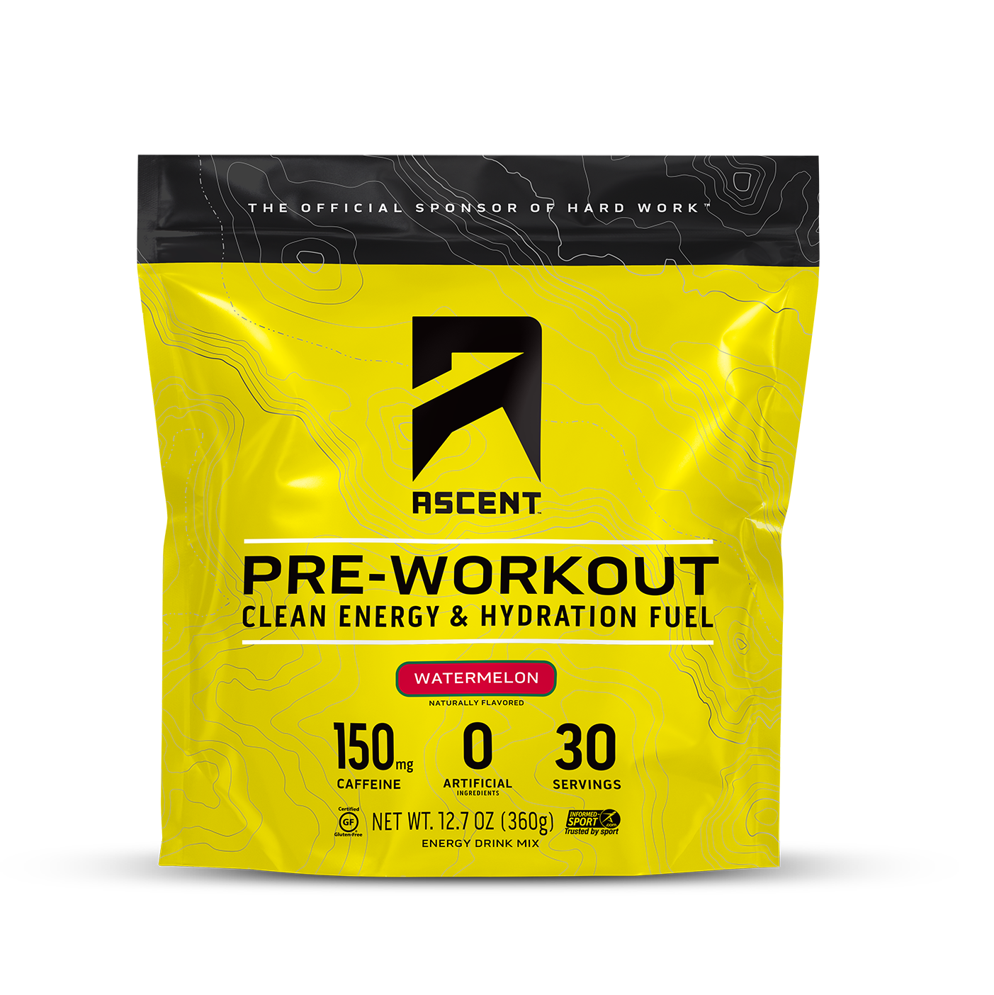 Ascent PreWorkout Energy Drink Powder Mix, Watermelon, 30 Servings