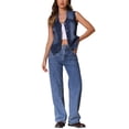 thumbnail image 2 of INSPIRE CHIC Chaleco sin mangas de mezclilla con cuello en V y botones para mujer XS Azul profundo, 2 of 5