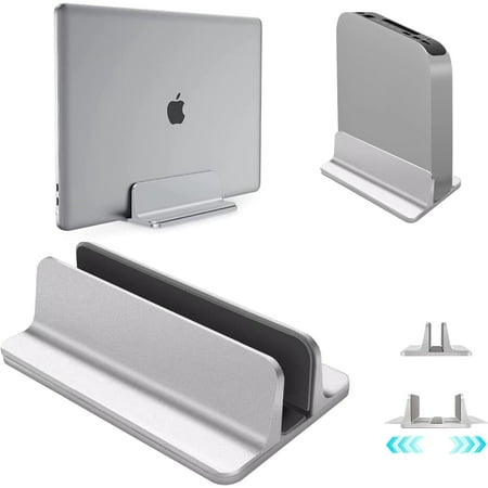Vertical Laptop Stand Holder, Desktop Aluminum Notebook Stand with Adjustable Dock Size(Up to 17.3 inch) Compatible with All Lenovo/MacBook Pro/Air Dell Hp Surface iPad Gaming Laptops(Silver)