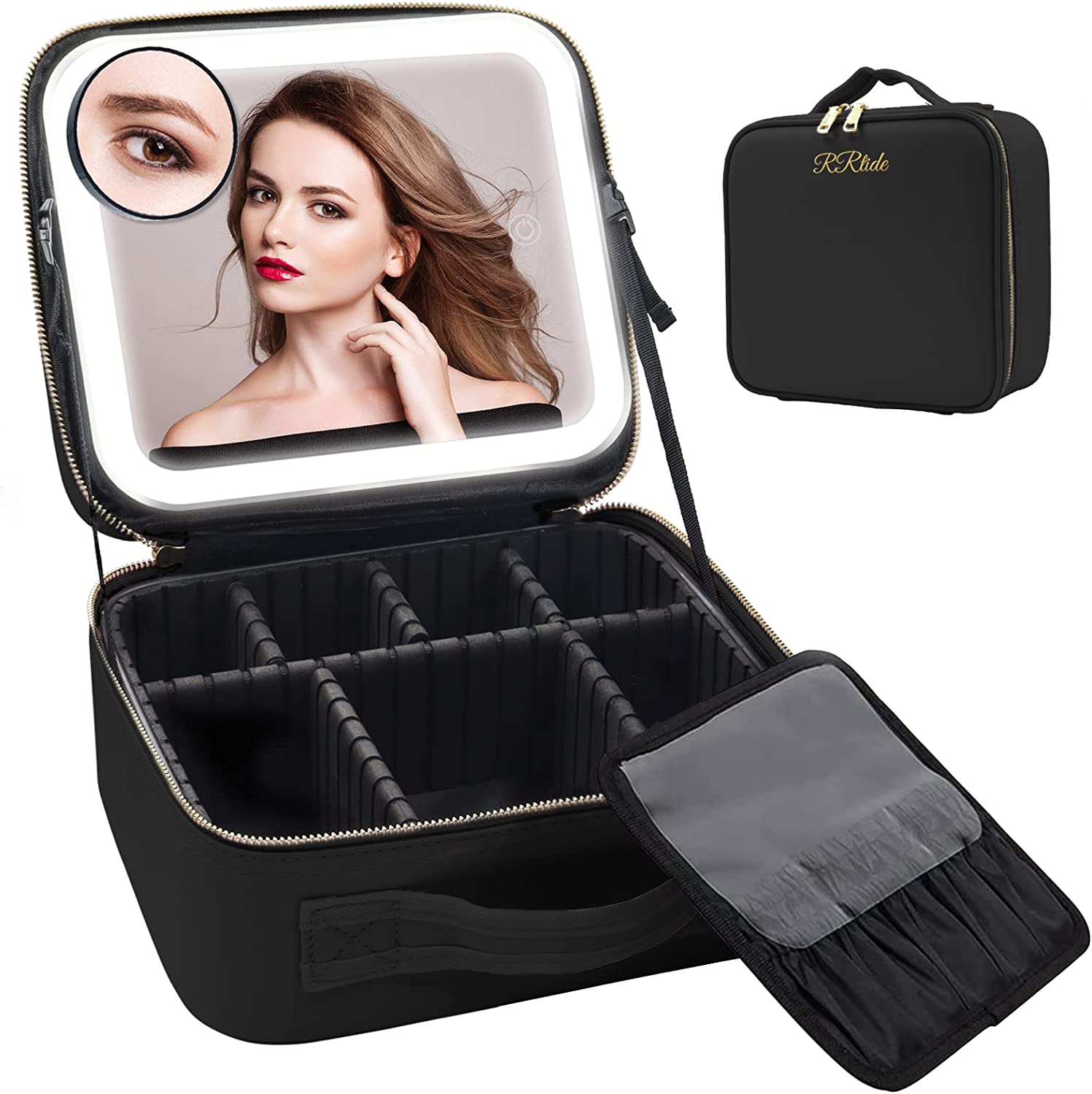 Travel Makeup Bag with Mirror of LED Lighted, Makeup Train Case with