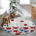 thumbnail image 3 of Red Blue Floral Round Area Rug 3Ft Washable Small Circle Rugs for Kitchen Entryway, Independence Day Flowers Grey Wooden Non-Slip Carpet Floor Mats Indoor Outdoor Carpet Runner Aesthetic Home Decor, 3 of 8