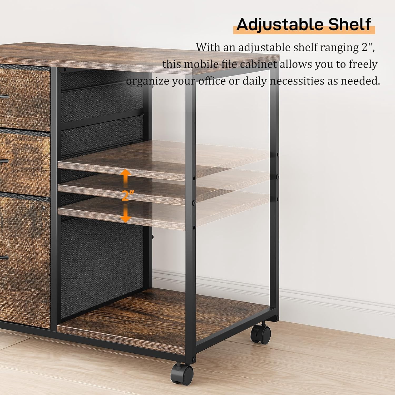 Ktaxon Rolling File Cabinet Under Desk Printer Stand with Shelves Adjustable, Mobile Lateral Filing Cabinet for Home Office, Fits Letter for Home Office, Brown