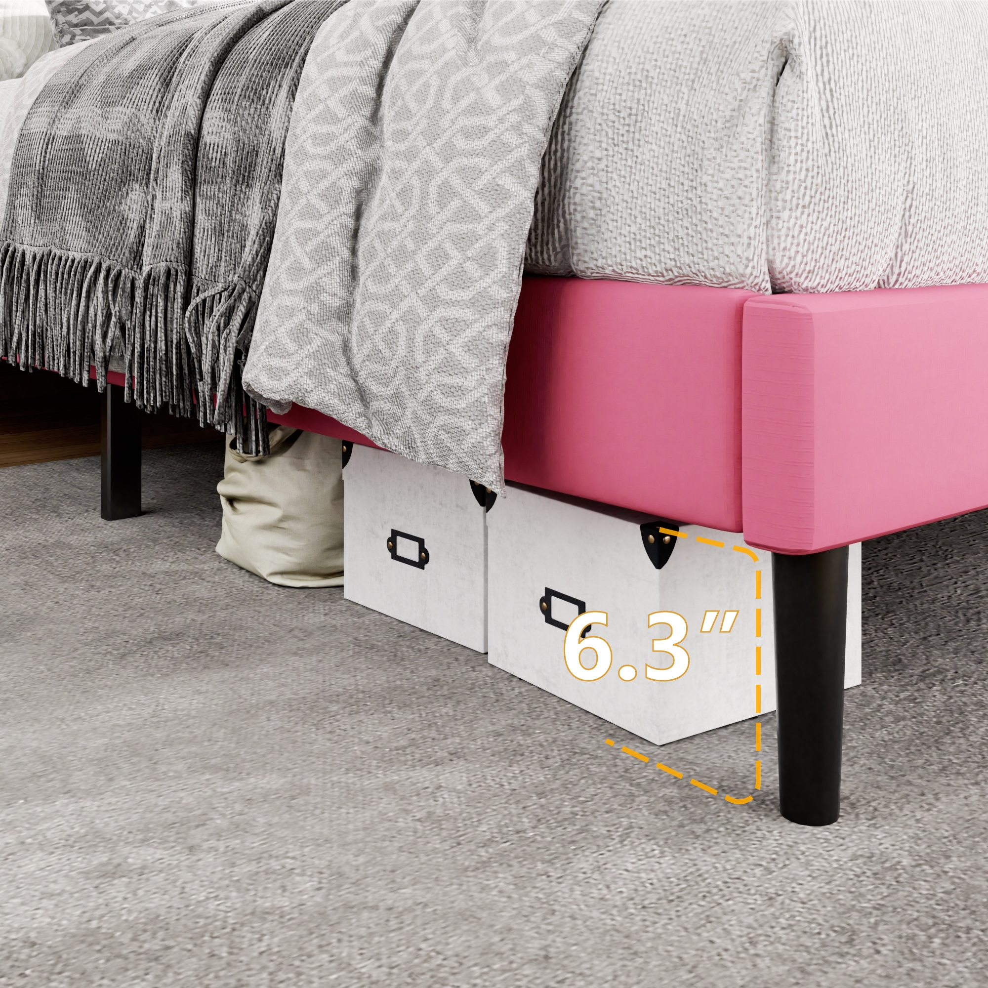 Unizone King Size Bed Frame with Velvet Upholstered Headboard, Button Tufted Design,Wood Slats Support, No Box Spring Needed, Noise Free, Easy Assembly, Pink
