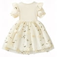thumbnail image 5 of IPIO Toddler Girls Floral Tulle Party Dress with Puff Sleeves for Birthday Wedding Summer, size 6 beige, 5 of 7