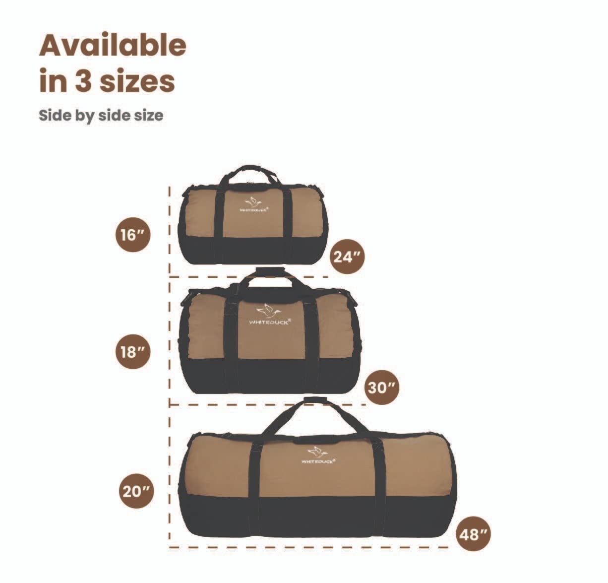 (2 pack) Extra Large Heavy Duty FILIOS Canvas Duffel Bag, All Purpose Tactical Canvas, Outdoor Duffel bag with full length Zipper For Outdoors, Travel, & Storage (Brown & Black, Extra Large 48 x 20")
