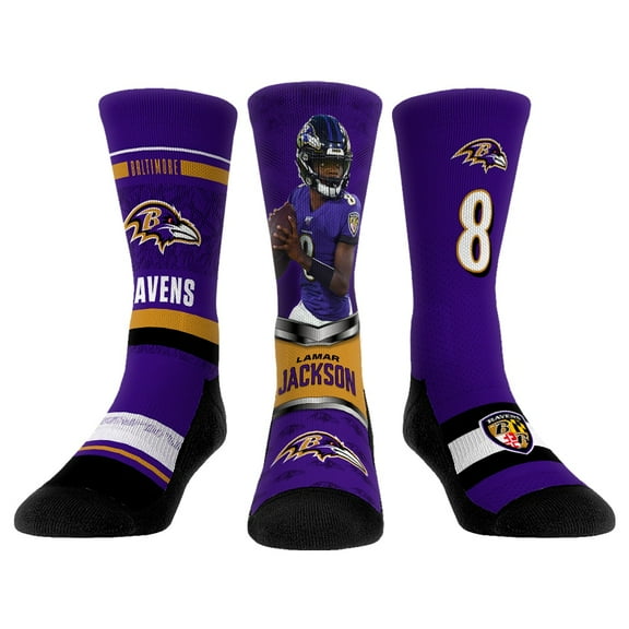 Unisex Rock Em Socks Lamar Jackson Baltimore Ravens 3-Pack Crew Socks Set
