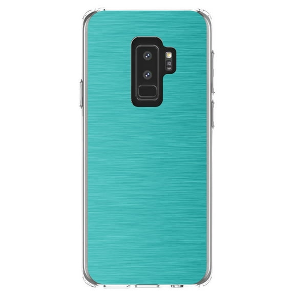 DistinctInk Clear Shockproof Hybrid Case for Samsung Galaxy S9  PLUS (6.2" Screen) - TPU Bumper, Acrylic Back, Tempered Glass Screen Protector - Teal Stainless Steel Image - Printed Stainless Steel