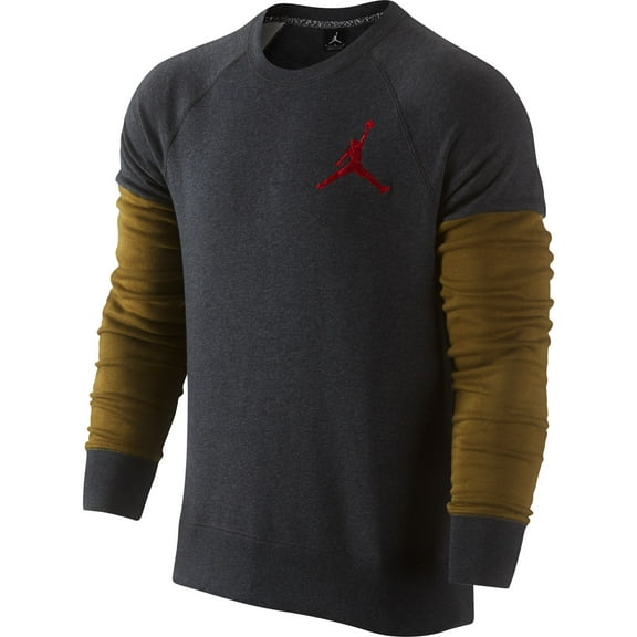 Jordan The Varsity Crew Men's Sweatshirt Charcoal Heather-Military Green-Gym Red 689002-032