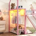 thumbnail image 4 of Bellemave Twin Over Twin Bunk Bed with Slide, LED Light, Power Outlet, Clothing Hanging Area, Metal Floor House Loft Bed Frame with Fabric Storage Shelf and Play Area for Kids Girls boys（Black), 4 of 9