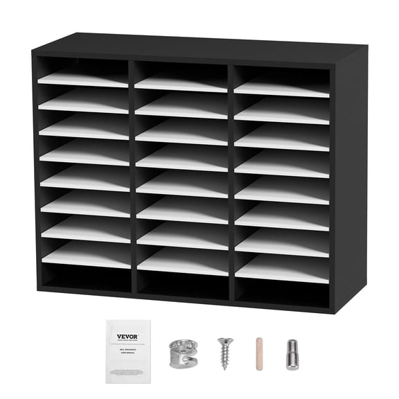 27 Compartment Wood Literature Organizer Adjustable Shelves MDF Mail Center Office Home School Storage for Files Documents Papers Magazines Black White