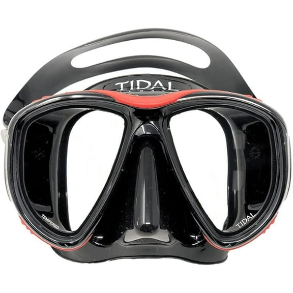 Tidal Mask - Advanced Anti Fog Diving Mask for Scuba Diving, Snorkeling, Free Diving and Swimming. Wide-Angle Tempered Glass Lens. Best Anti-Fog Diving mask for Adults - Red/ Clear Lens