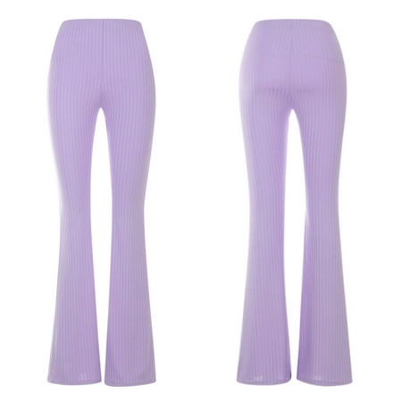 Long Pants For Women Women's Spring Purple Casual Elastic High Waist Flared  Pants Trousers Purple M JE 