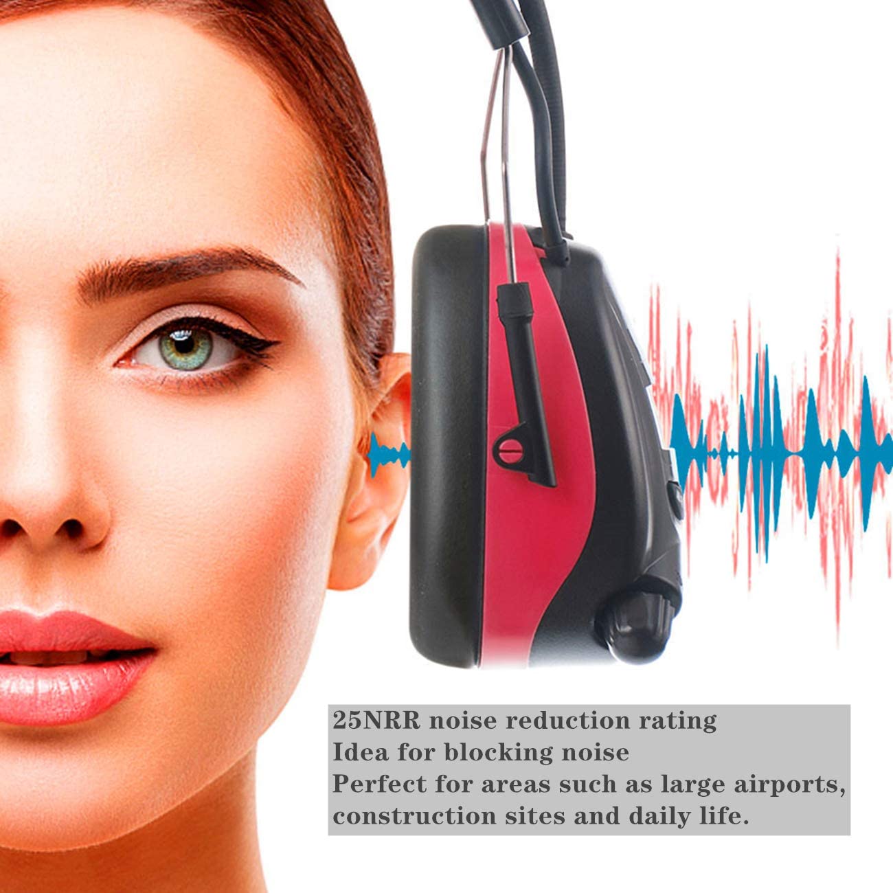 SKYSONIC AM FM Hearing Protector with Bluetooth Technology, Noise Reduction  Safety Earmuffs 25dB NRR, Rechargrable Ear protection for Mowing,  Snowblowing, Construction, Work Shops(Red)