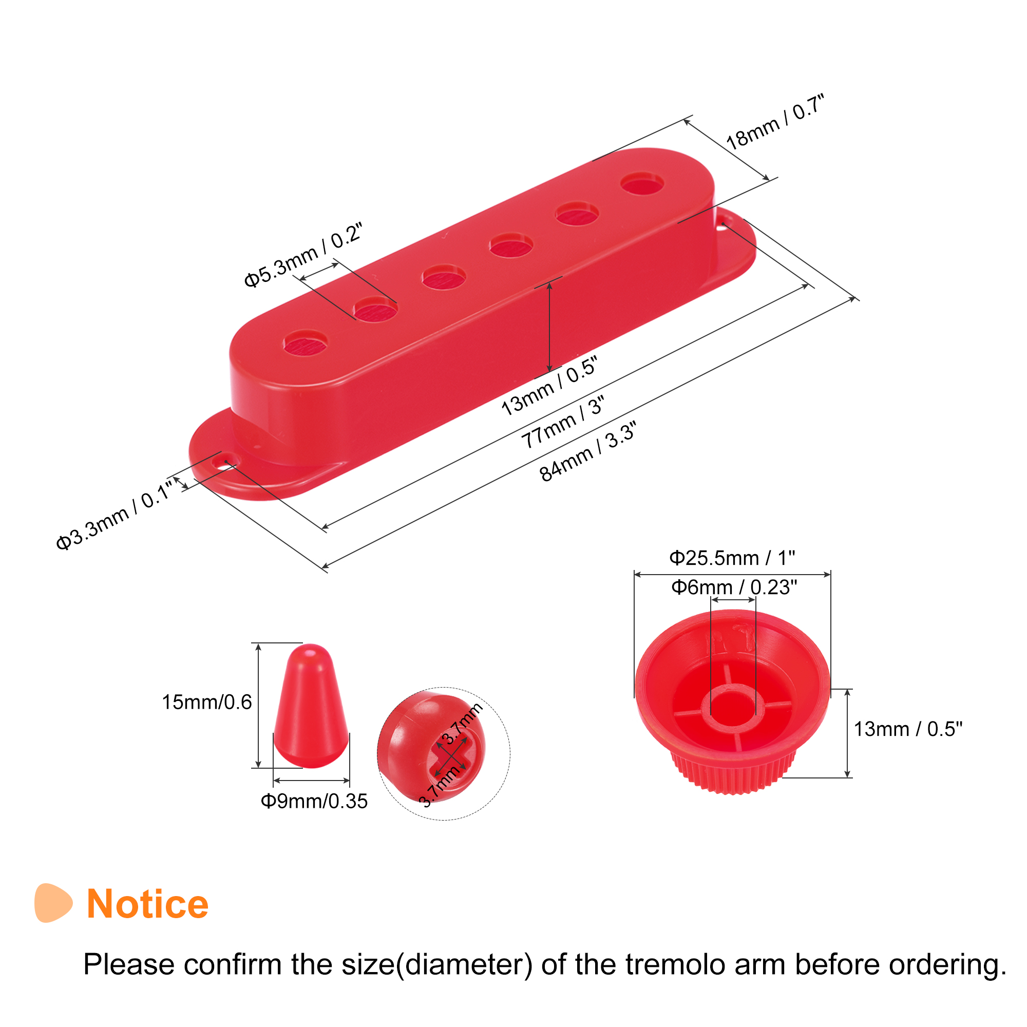 Unique Bargains Pick Up Cover Single Coil Cover Switch Tip Volume and Tone Knobs Red