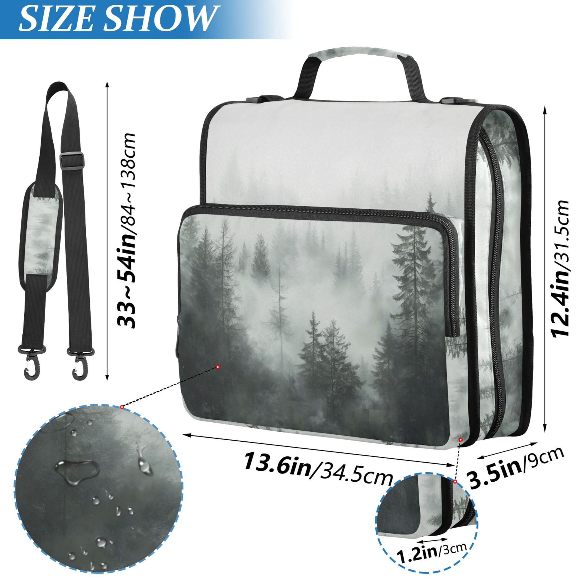 FORMRS Zipper Binder with Shoulder Strap 2-inch Ring 500 Sheet Capacity File Bag, Foggy Forest