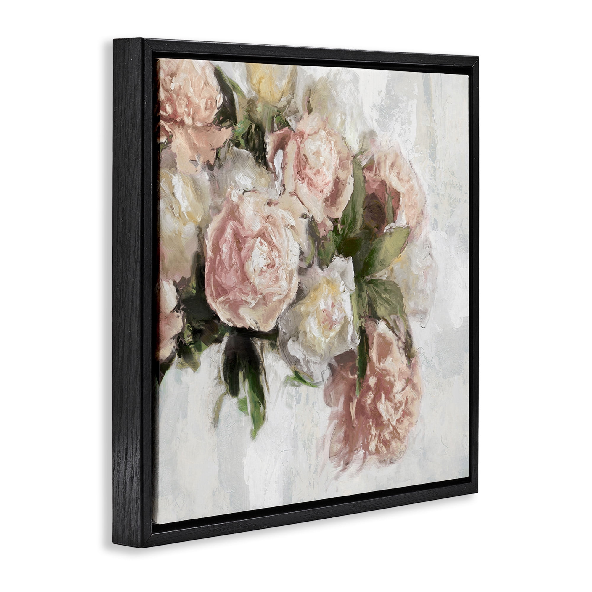 Stupell Industries Elegant Pink Roses Arrangement Botanical & Floral Painting Black Floater Framed Canvas Art Print Wall Art, 25 x 25