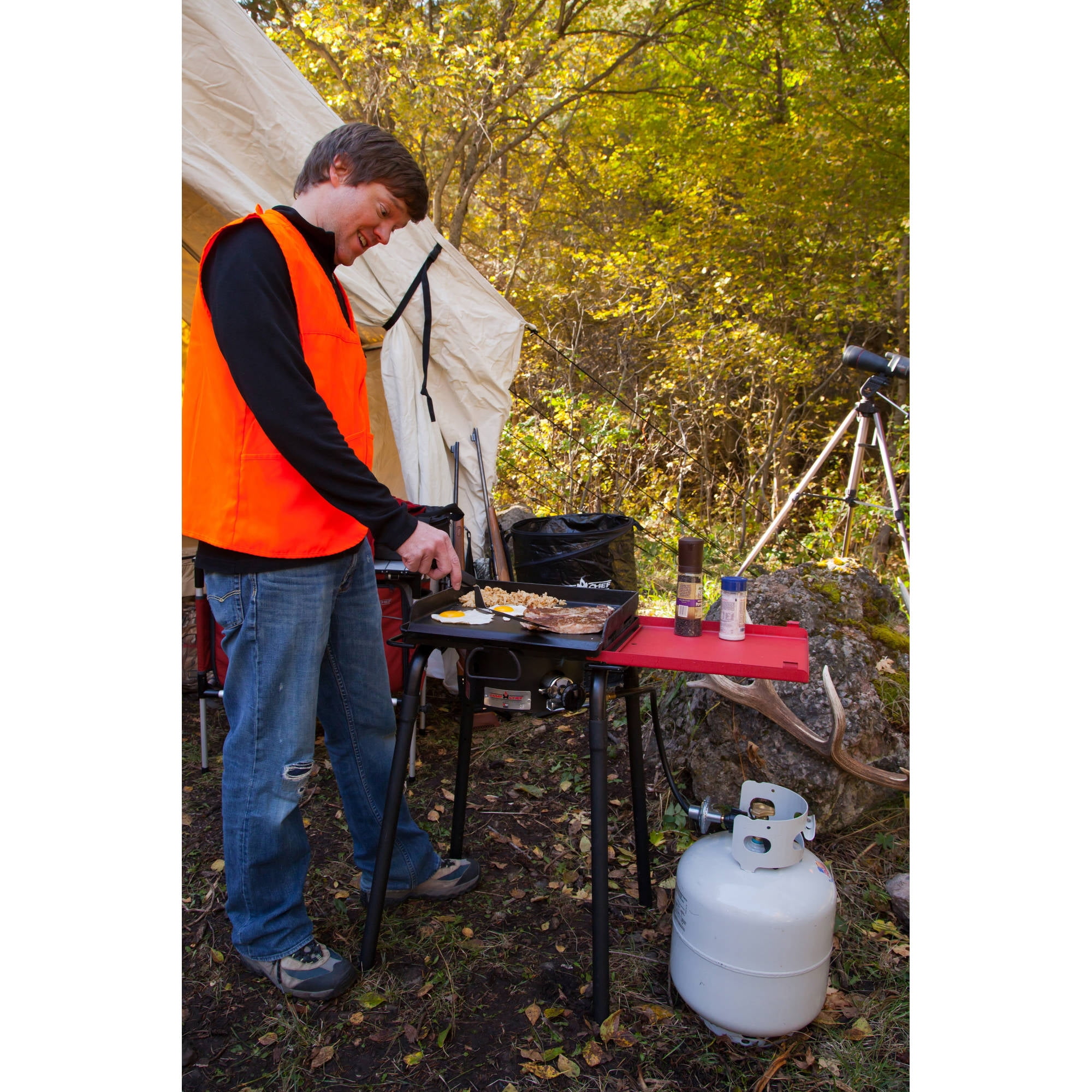 Camp Chef Propane Explorer 1X Stove Features One 30 000 BTU Burner with Folding Side Shelf SB30D