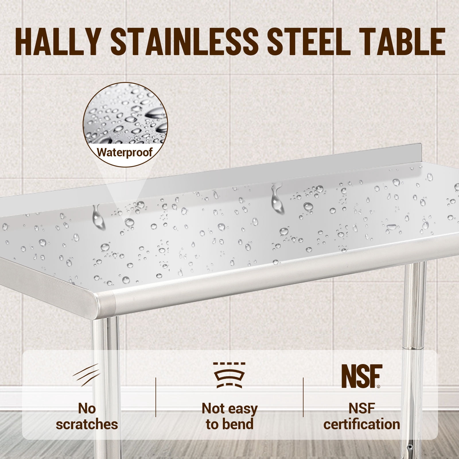 OUTGOODS Stainless Steel Work Table 48"x24" w/ Adjustable Shelf, NSF Commercial Grade