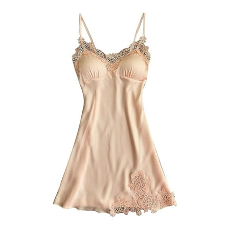 Odeerbi Women s Lingerie Dress Set Babydoll Valentine s Day 2025 Fashion Lace Sling Vest Hollow See-Through Ladies Nightdress Set Beige