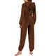 thumbnail image 5 of Pijama de forro polar para mujer, con capucha, peludo, cálido, mono, mono, ropa de dormir Eccomum Café/4X-grande, 5 of 7