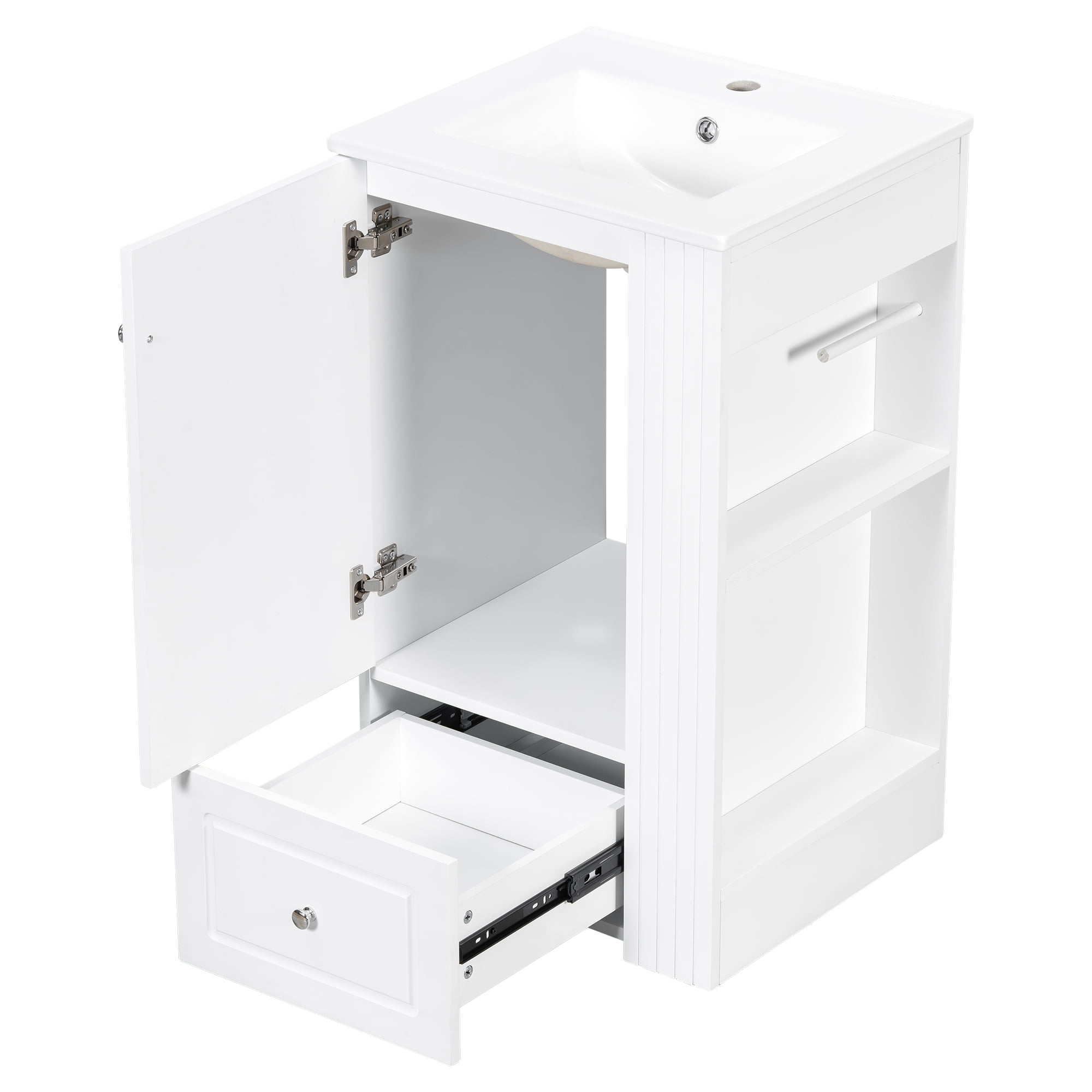 Harper & Bright Designs 20" Freestanding Bathroom Vanity with Ceramic Sink, Bathroom Sink Storage Cabinet with Right Storage Shelf for Small Bathroom, White