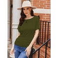 thumbnail image 3 of Women's Solid Short Sleeve Boat Neck Dolman Top with Side Shirring Trendy Casual Loose Fit T-Shirt, 3 of 7