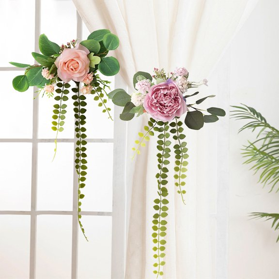 Curtain Tieback Floral Clip - Plastic Window Decor, Peony Rose Design, Water-resistant Ornament, Home Accent Buckle, Topliu