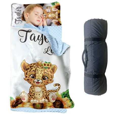 AOLOA Lion Themed Toddler Nap Mat With Custom Name Option for Lion Lover. Sleeping Bag Blanket for Daycare and Preschool Kids Easy to Carry and Machine Washable.
