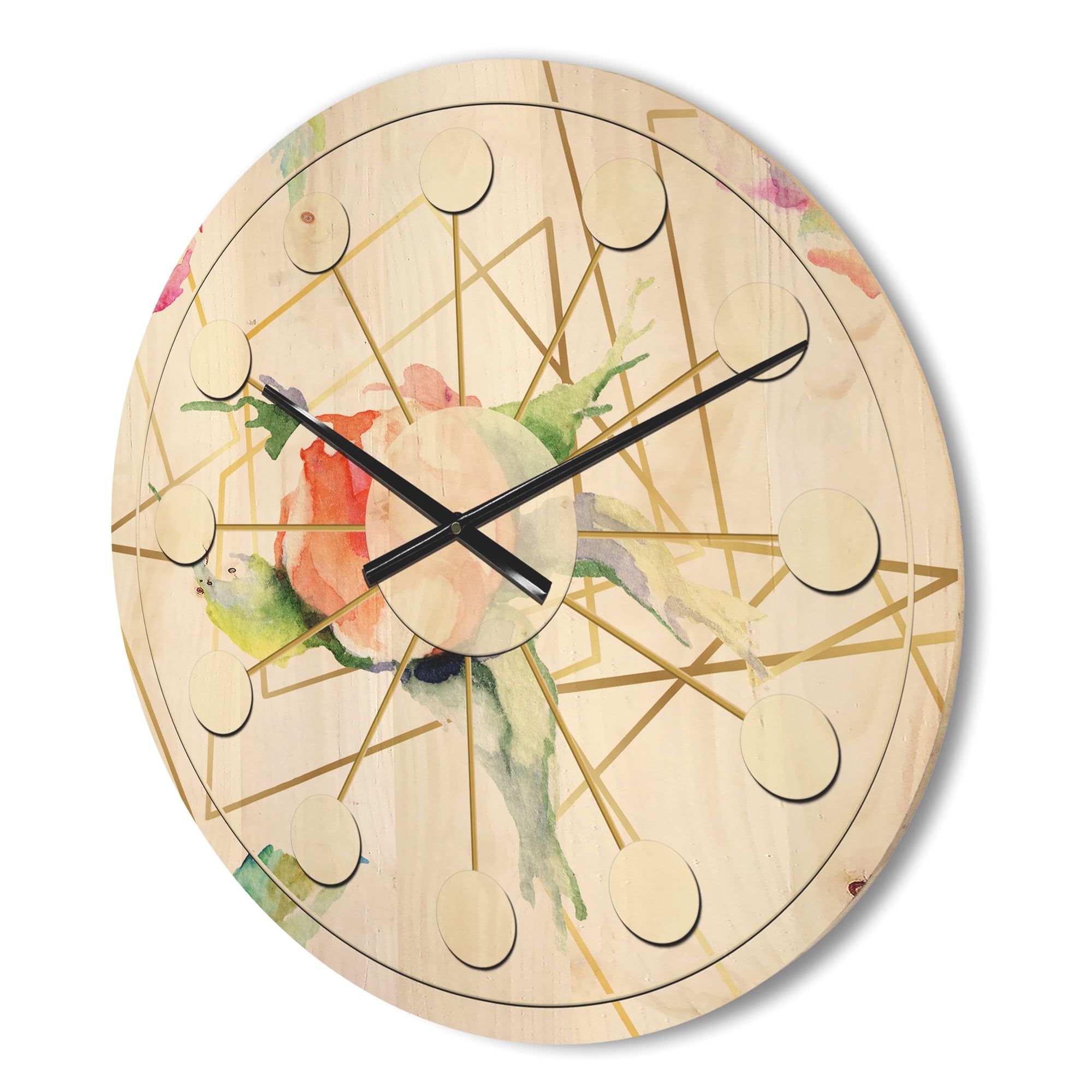 Designart 'Orange Rose Flower Retro Pattern on White' Mid-Century Modern Wood Wall Clock