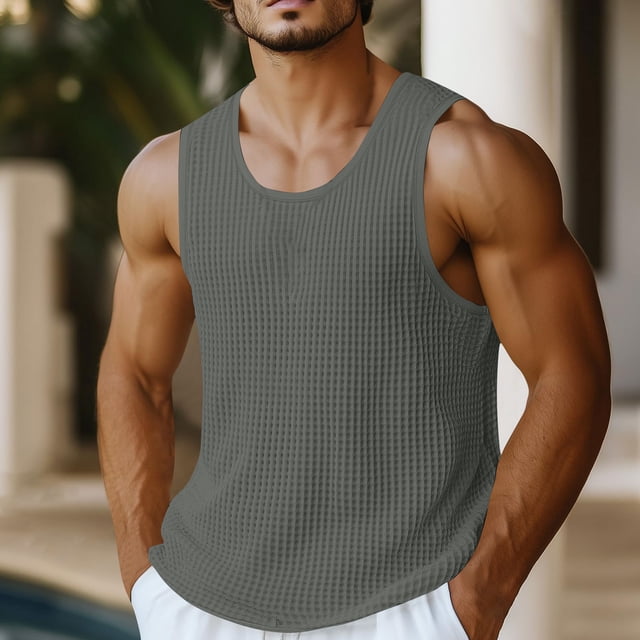 pstuiky Hombres Tanque, Camiseta de tirantes vintage de color liso para hombre, estilo casual, deportiva, transpirable, con cuello redondo Chaleco para hombre l