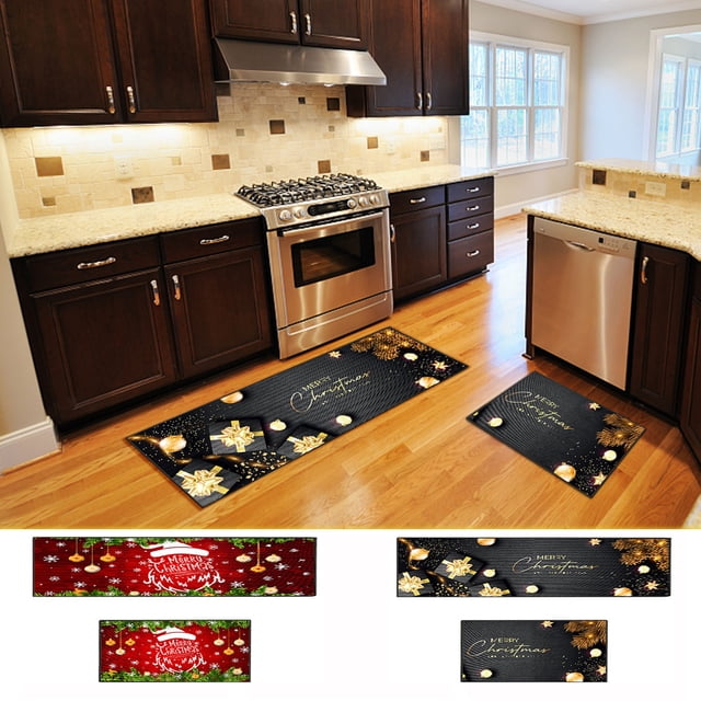 Bestselling, Plush Door Rug, 2 Pcs Christmas Kitchen Rugs And Mats For Floor Non-Slip Backing Mat Merry Christmas Kitchen Decor Ant Fatigue Kitchen Rug Sets With Runner Xmas Decor