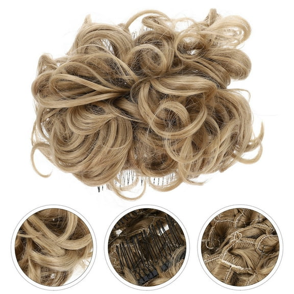 Tineasur Synthetic Heat Resistant Wigs Short Curly Hair Wig Beige High Temperature Wire 1Set