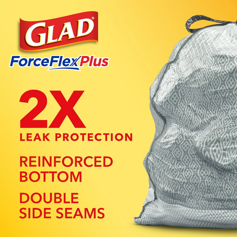 Glad ForceFlex MaxStrength Tall Kitchen Drawstring Trash Bags, 13 Gallon  Grey, Lemon Fresh Bleach Scent, 34 Count