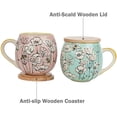 thumbnail image 3 of Taimei Teatime Ceramic Coffee Mug with Lid, Set of 2, 16.9-oz Large Handpainted Coffee Mug, Mug Gift Set for Couple and Woman, 3 of 6