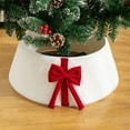 thumbnail image 6 of 24-Inch Velvet Christmas Tree Collar with Red Bow, Decorative White Tree Skirt Cover for Xmas Tree Base, Holiday Home Decor，White, 6 of 7