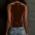 thumbnail image 4 of Zynoxe Vest Tops for Women 2026 Velvet Sleeveless V Neck Button down Fitted Waistcoat with Pockets Solid Color Casual Party Daily Summer Vest, 4 of 7