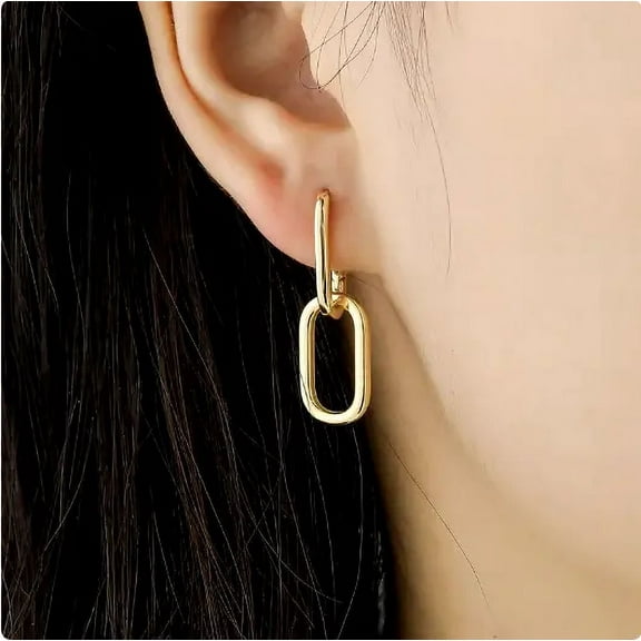 18K Gold-Plated Sterling Silver Double Row Paperclip Chain Link Dangle Earrings | Elegant Drop Earrings for Women | Premium Gold Jewelry